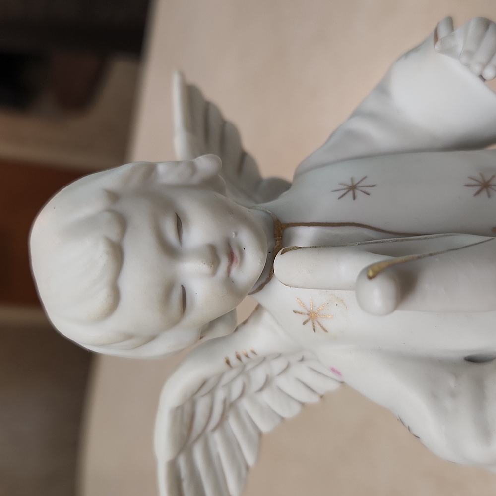 Vintage Schmid Japan Christmas Angel w Harp Gold Star-Burst Candle-Holder EUC - Picture 6 of 10